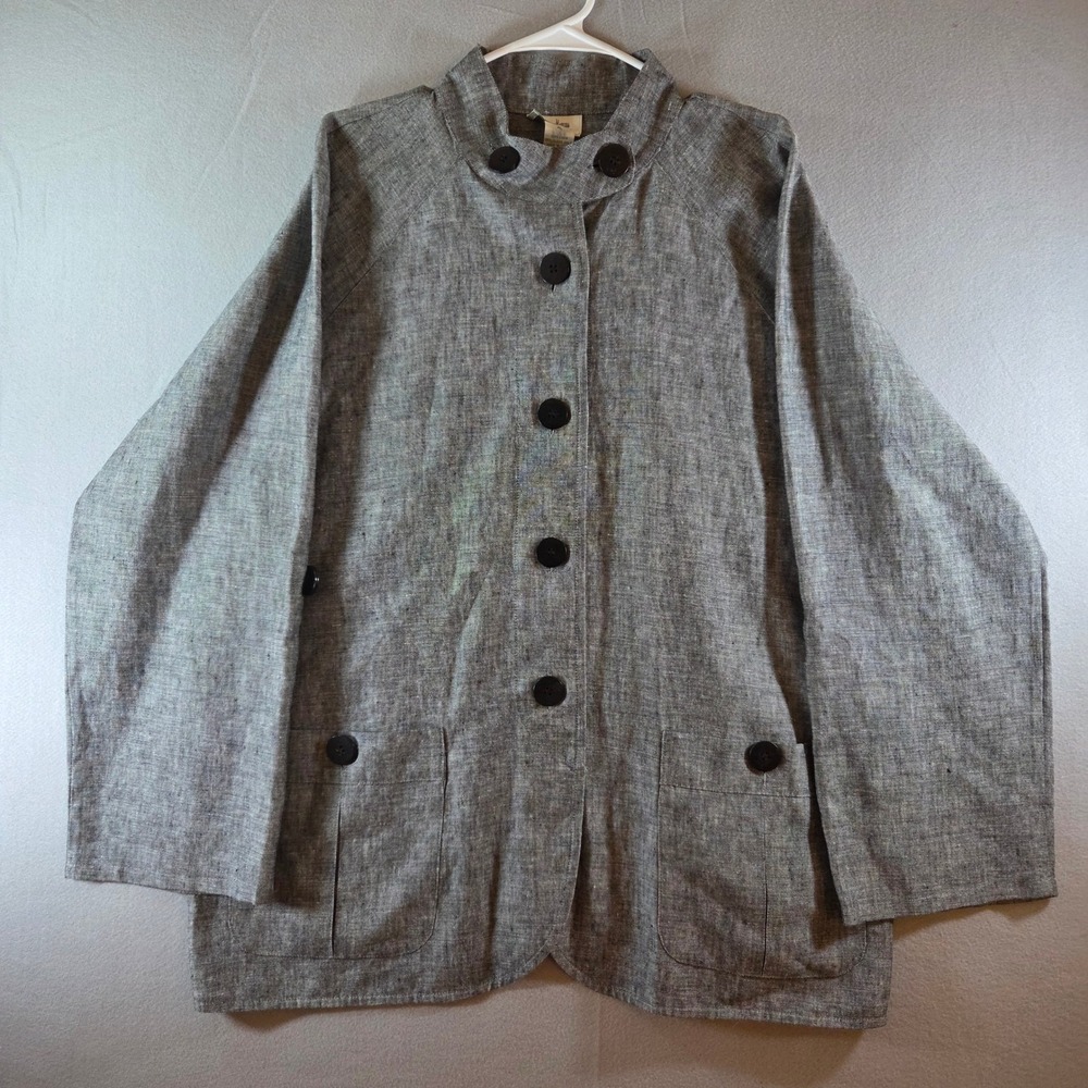 Neiman Marcus Exclusive 100% Linen Jacket Grey Mock Neck Button Front XL